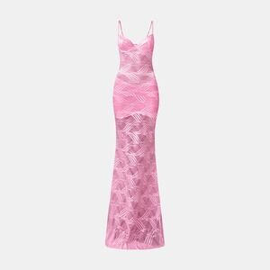 OW Collection Flora Maxi Dress Pink Lace Bustier Sheer Maxi Dress Size M NEW